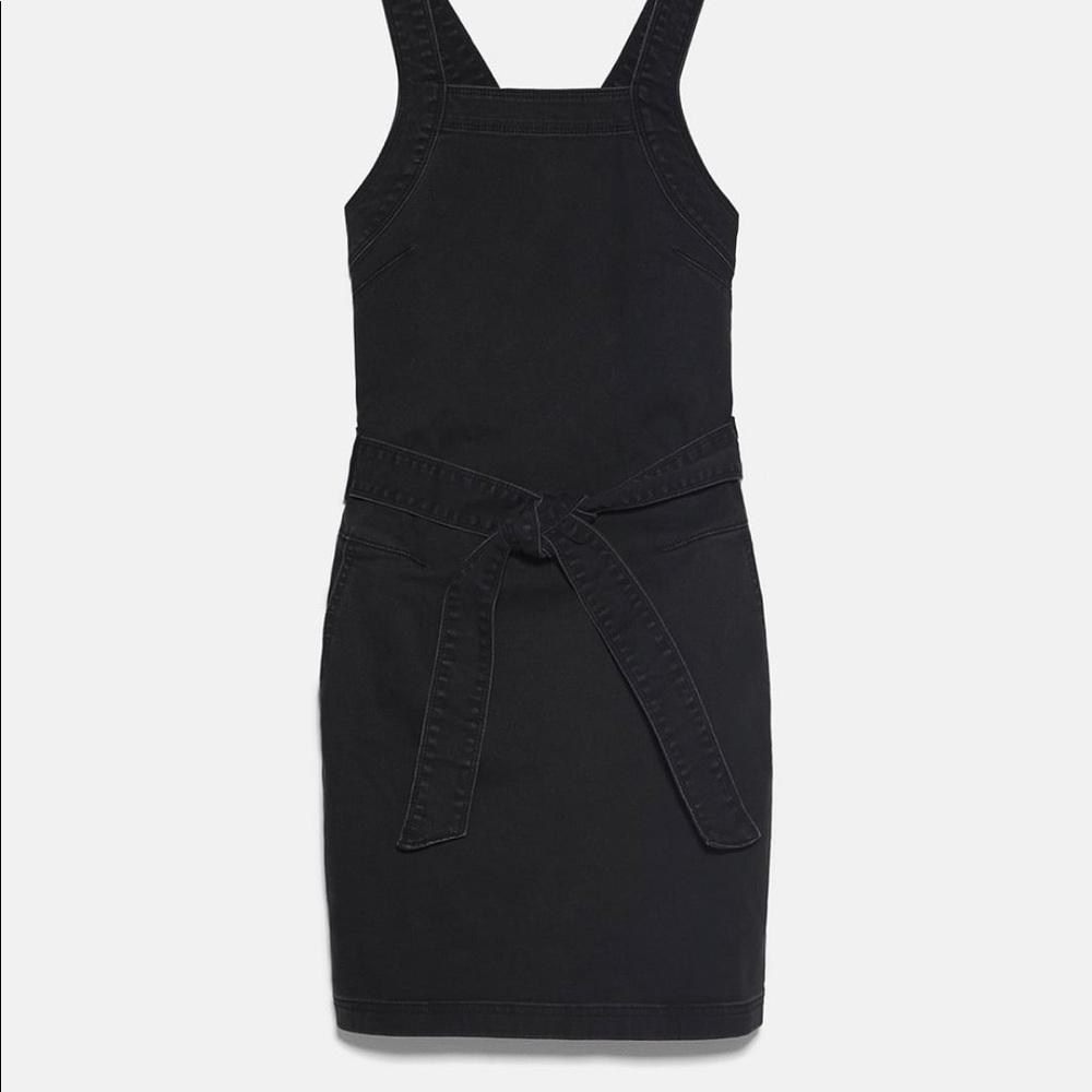 Zara belted denim black mini dress